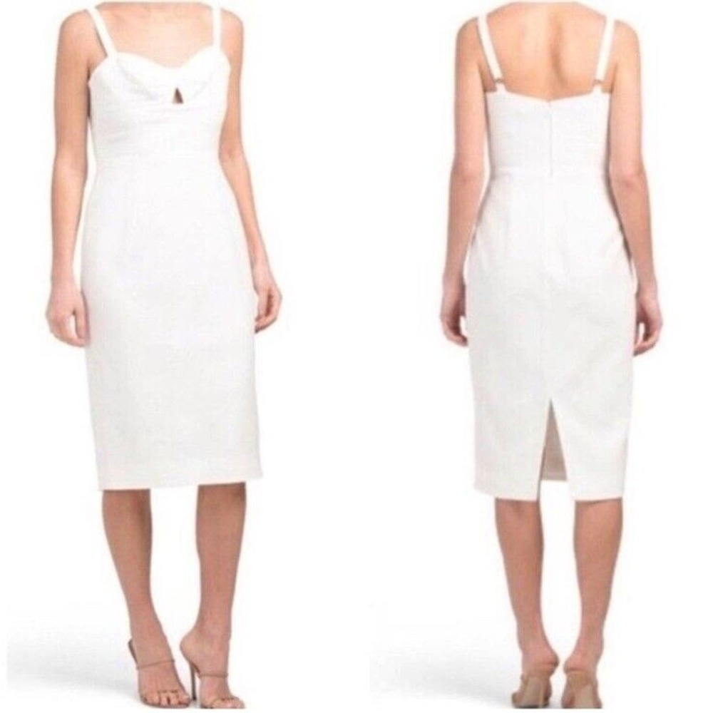 DRESS THE POPULATION Off White Eve Midi Keyhole Cut Out Slit Sweetheart Dress L